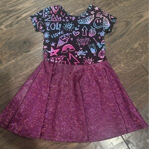 Pixie Lane Colorful Graphic Dress with Sparkle Skirt Size 3 toddler